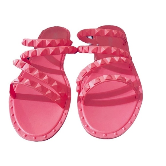 Olivia Miller Flat Studded Hot Pink Sandal Size 7 Rubber 1/2” Heel Height - Picture 6 of 8
